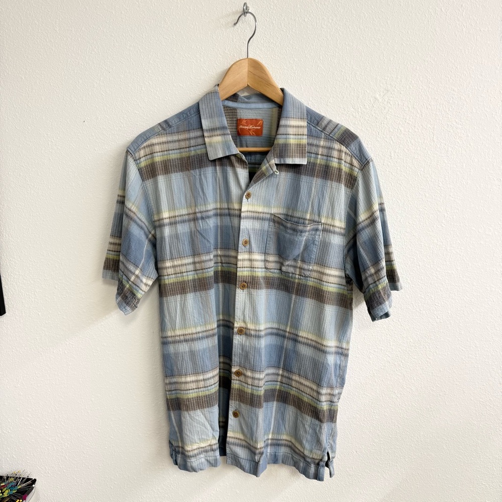 Tommy Bahama silk Blue and Brown Plaid Men's Shirt